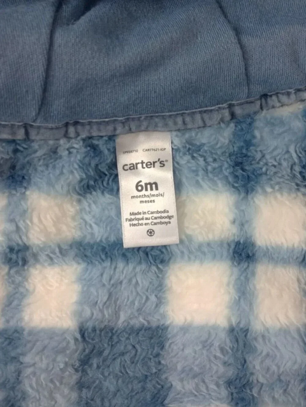 NWT‎ Carter's Baby Size 6m Fuzzy Blue Plaid Sherpa Jumpsuit